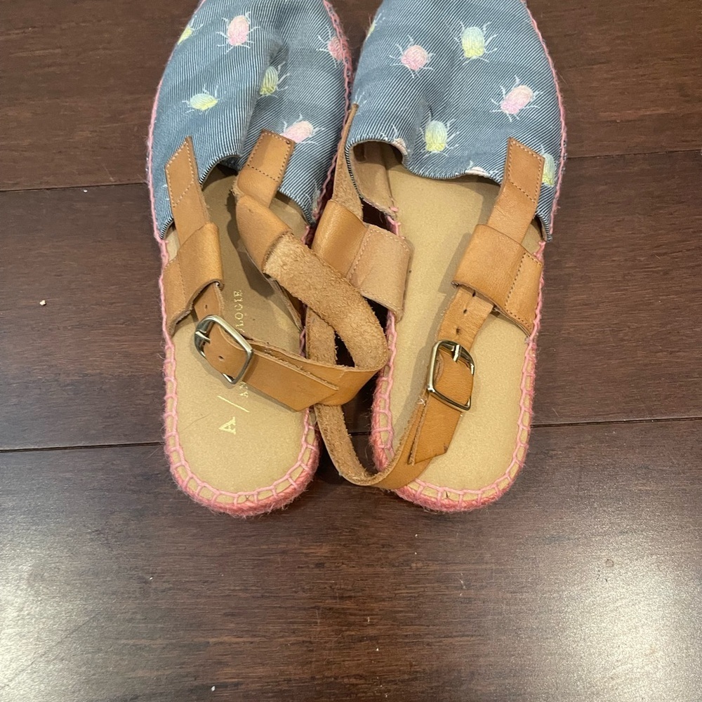 guc anthropologie scarab bug espadrilles with open heel mules buckle 38